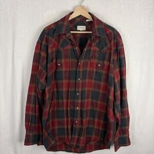 Stetson Red Plaid Cotton Flannel Shirt Pearl Snap Men's Size Large Western